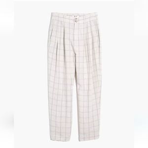 Madewell Pleated Taper Wide-Leg Pants in Windowpane, Size 6
